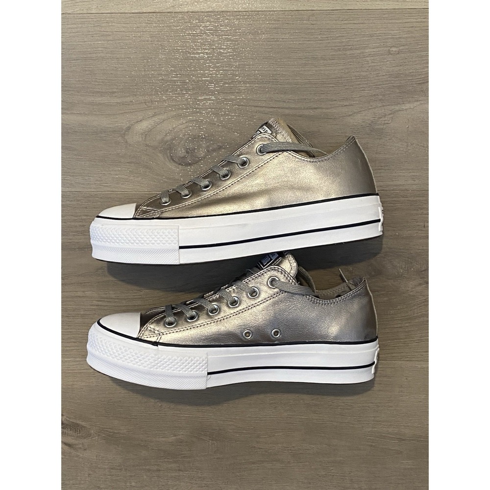 Converse Women's Chuck Taylor All Star Low Top Platform Sneakers Gold Metallic 9 - Picture 2 of 11